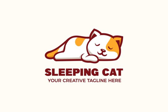 Cute Sleeping Cat Mascot Logo Template