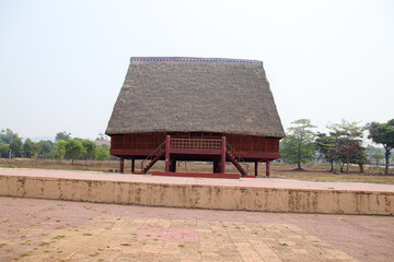 Traditional architecture of a Bahnar ethnic stilt house or Rong House in Pleiku countryside, Vietnam