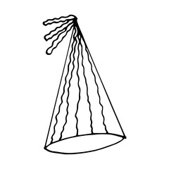 party hat with stripes. hand drawn doodle style. vector, minimalism, monochrome. festive funny.