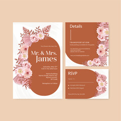 Wedding card template with happiness wedding concept,watercolor style