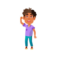 hispanic small boy gesturing team strong power on field cartoon vector. hispanic small boy gesturing team strong power on field character. isolated flat cartoon illustration