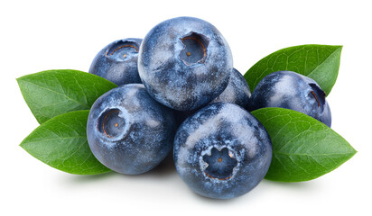 Blueberry with leaf isolated on white background. Blueberry clipping path.