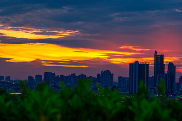 abstract background view of the colorful twilight sky.In the evening, the colorful changes (pink,...