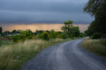 Street view with thunderstorm Arcus
