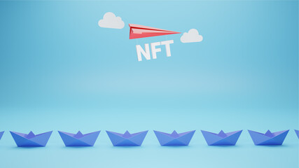 Origami paper boat and paper plane concept representing NFT's