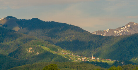 Naklejka premium Little town at the mountains