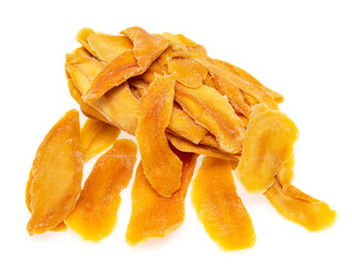 dried mango pulp on white background