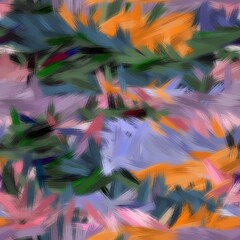 Seamless faux digital paint stroke pattern print. High quality illustration. Procedural painting with realistic brush strokes in bright trendy colors. Abstract art for surface design and print.