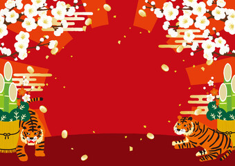 2022年　寅年　お正月背景イラスト