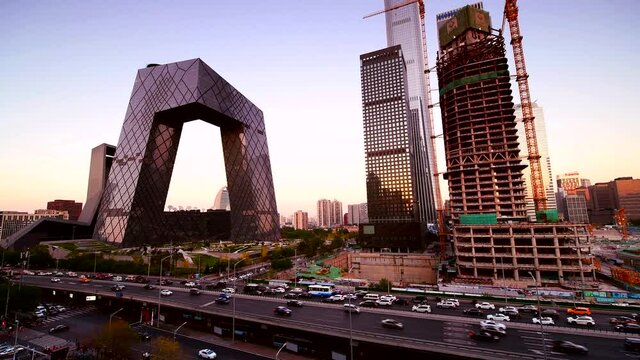 A famous landmark building China CCTV (CCTV) and China Zun Citic Tower at twilight time, Beijing, China