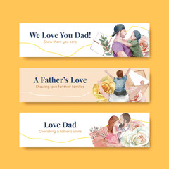 Banner template with father's day concept,watercolor style
