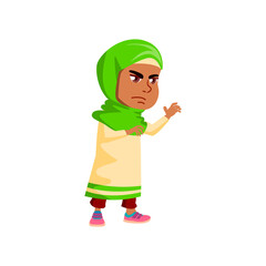 sad arab little girl in kindergarten cartoon vector. sad arab little girl in kindergarten character. isolated flat cartoon illustration
