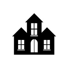 Haunted house with haunted trees, tombstones and bats flying on the rooftops. vector illustration on halloween.