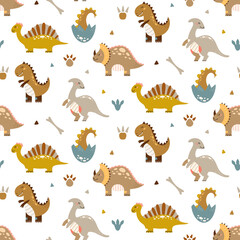 Cute dinosaur Seamless pattern Cartoon baby dino nursery print