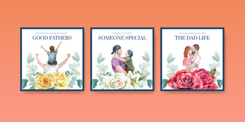 Banner template with father's day concept,watercolor style