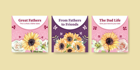 Banner template with father's day concept,watercolor style