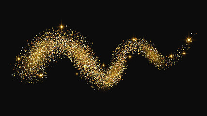 Gold glittering confetti wave and stardust