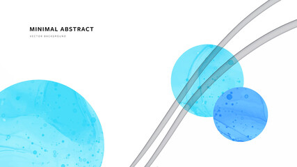 Minimalistic abstract alcohol ink background with white copy space and circle elements, blue hand painted art, fluid texture, modern liquid artwork illustration with positive look, lined