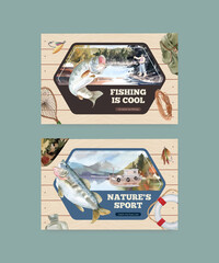 Facebook template with fishing camp concept,watercolor style