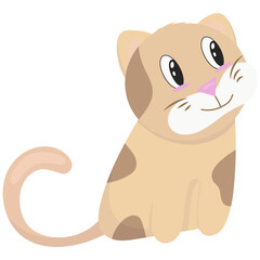 cute beige spotted kitten sitting and looking to the side, vector illustration in flat style, pet
