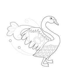 Contour linear illustration with bird for coloring book. Cute swan, anti stress picture. Line art design for adult or kids  in zentangle style and coloring page.