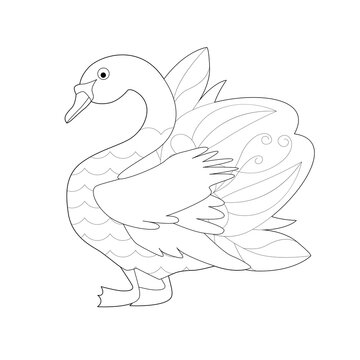 Contour linear illustration with bird for coloring book. Cute swan, anti stress picture. Line art design for adult or kids  in zentangle style and coloring page.