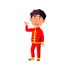 asian little boy artist participating in theatrical play cartoon vector. asian little boy artist participating in theatrical play character. isolated flat cartoon illustration