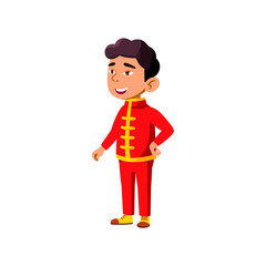 little boy in traditional clothes speak with friends cartoon vector. little boy in traditional clothes speak with friends character. isolated flat cartoon illustration