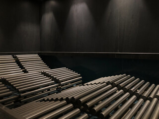 Finnish or dry sauna with oceanview or view of the sea inside thermal suite of spa or wellness are...
