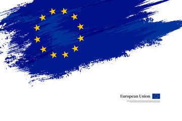 Happy europe day of European Union with grungy stylish brush flag background - obrazy, fototapety, plakaty