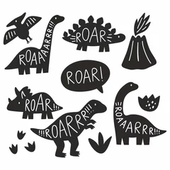 Netter Gekritzel-Dino. Cartoon Illustration Dinosaurier Silhouette. Vektordruck mit süßem Dino im skandinavischen Stil. Handgezeichneter Schriftzug - Brüllen © NadezdaBarkova