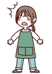 驚き高揚しているエプロン姿の女性
