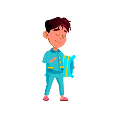 tired little boy going to bedroom with pillow cartoon vector. tired little boy going to bedroom with pillow character. isolated flat cartoon illustration