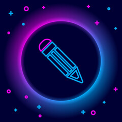 Glowing neon line Pencil icon isolated on black background. Education sign. Drawing and educational tools. School office symbol. Colorful outline concept. Vector