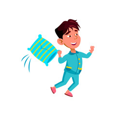 smiling small bay play battle with pillow cartoon vector. smiling small bay play battle with pillow character. isolated flat cartoon illustration