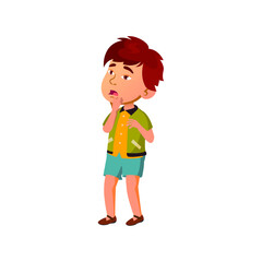 shocked small boy saw new trampoline in park cartoon vector. shocked small boy saw new trampoline in park character. isolated flat cartoon illustration
