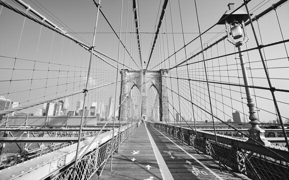 Brooklyn Bridge on a sunny morning, New York City, USA.