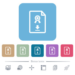 Download certificate flat icons on color rounded square backgrounds