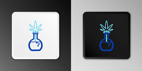 Line Chemical test tube with marijuana or cannabis leaf icon isolated on grey background. Research concept. Laboratory CBD oil concept. Colorful outline concept. Vector