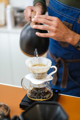 Drip brewing, filtered coffee, or pour-over is a method which involves pouring water over roasted, ground coffee beans contained in a filter.