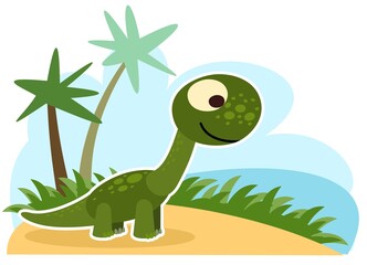 Baby dinosaur. The isolated object on a white background. Cheerful kind animal baby dino. Cartoons flat style. Prehistoric reptile. Funny. Illustration vector