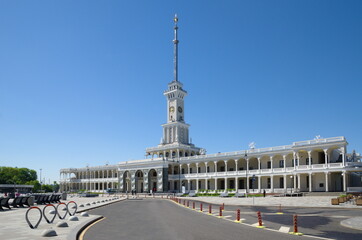 Moscow, Russia - June 3, 2021: Summer view of the building of the Northern River Station after...