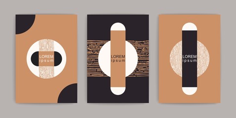 Modern art backgrounds. Minimalist boho style wall decor. Contemporary aesthetic poster. Vector placards set