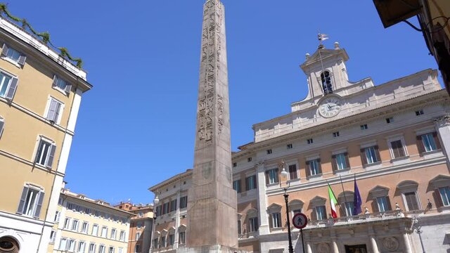 Europe, Italy , Rome  June 2021 - Montecitorio palace of parliament and politic in downtown of the city after finish of lockdown due Covid-19 Coronavirus epidemic 