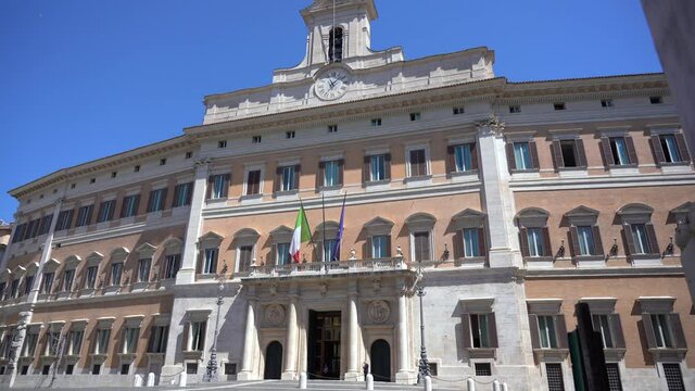 Europe, Italy , Rome  June 2021 - Montecitorio palace of parliament and politic in downtown of the city after finish of lockdown due Covid-19 Coronavirus epidemic 