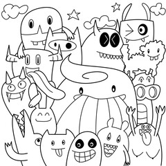 Cartoon monsters collection. set of cartoon Black and white monsters group