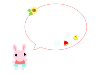 夏のウサギアイコン　吹き出し＋装飾付