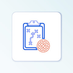 Line Basketball over sports winner podium icon isolated on white background. Colorful outline concept. Vector