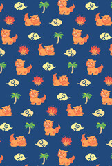 シーサーのシームレスパターン　沖縄　模様　背景　壁紙