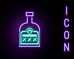 Glowing neon line Alcohol drink Rum bottle icon isolated on black background. Colorful outline concept. Vector
